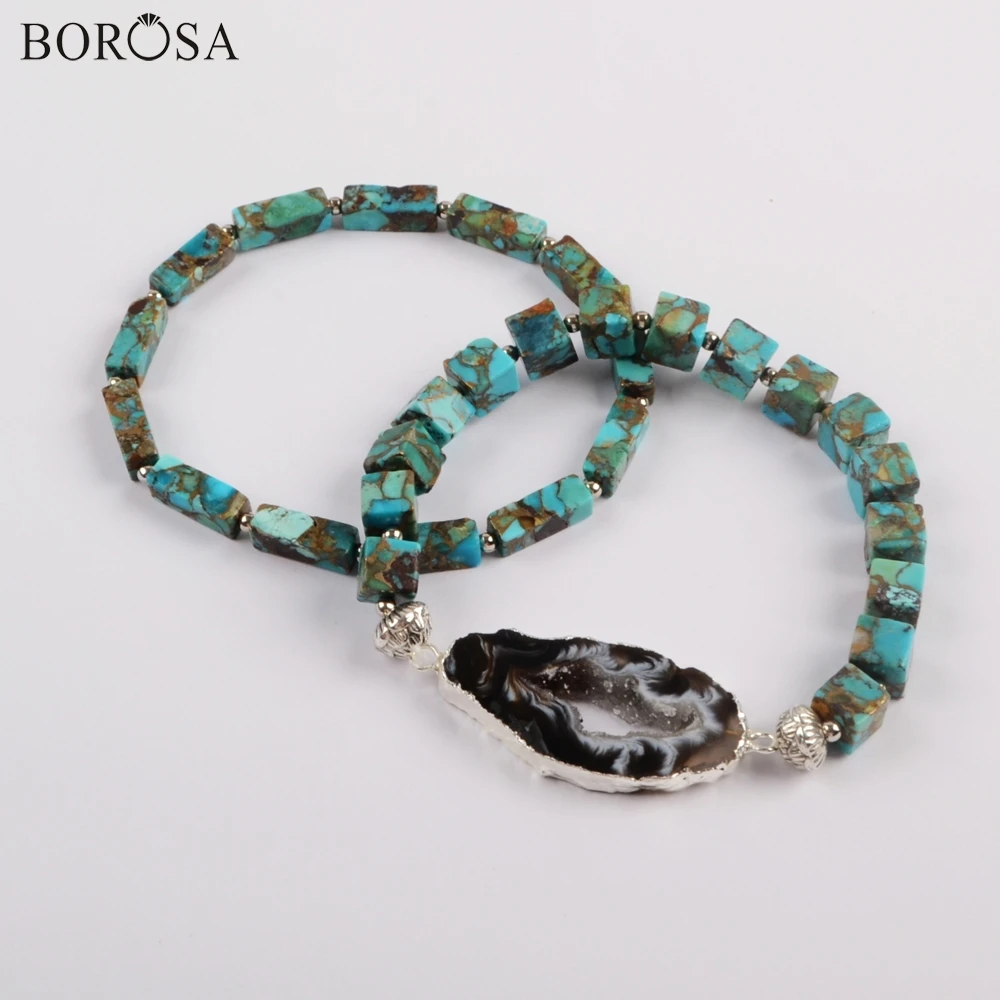 BOROSA покрытый серебром натуральный оникс Agates Drusy ломтик с квадратным и