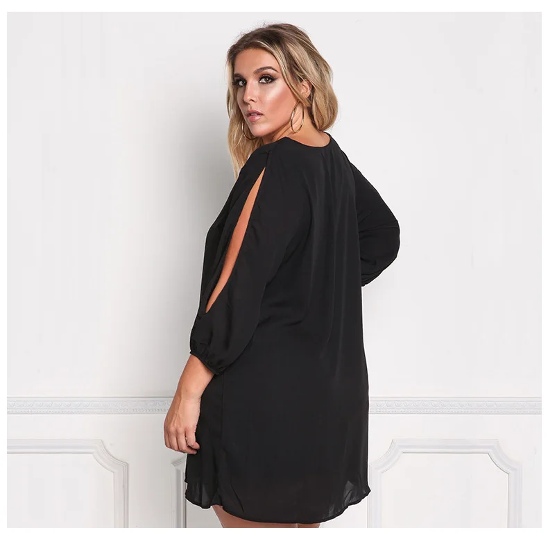 MISS Behave Chiffon Dress Women Plus Size Hollow Out Wrist Solid Winter Autumn Casual Dresses Fall Knee-Length | Женская одежда