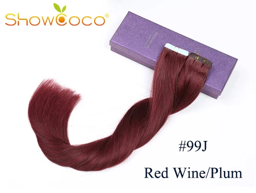 Color 99J ShowCoco ленты в режиме реального Пряди человеческих волос для наращивания Реми Невидимый Двусторонняя голубая лента темно-Цвета натуральная расширение для тонких волос - Цвет: Color 99J