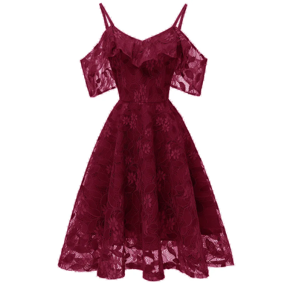 

Spring Summer Women Dress Vintage Floral Lace Spaghetti Strap Open Back Ruffles Pleated Dress Sexy Ball Gown Party Dresses Lady