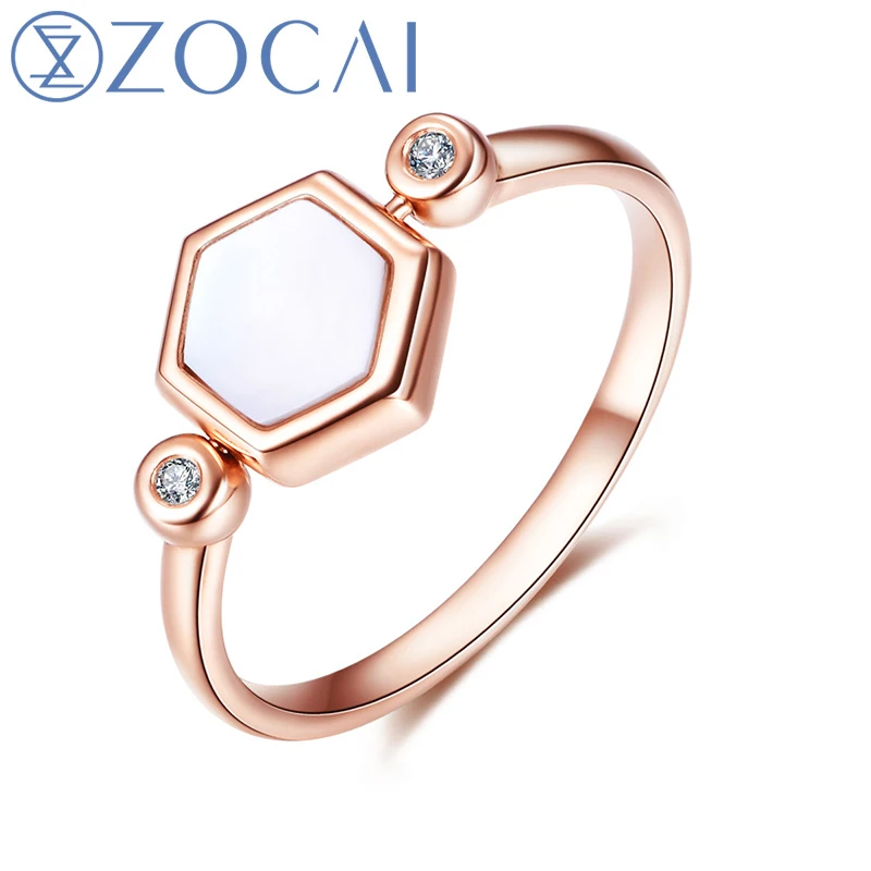 

ZOCAI Brand Ring The Honeycomb Series Real 0.01 CT Diamond Ring with White Shell 18K Rose Gold (Au750) JBW90228T