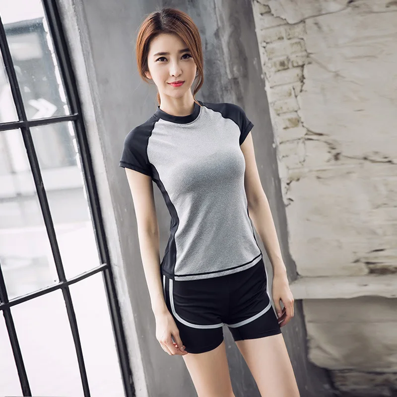 2 Pieces Women Fitness Yoga Set T-Shirt &amp Shorts Sport Gym Clothes Wear Training Suit Guick Dry Running Suits | Спорт и