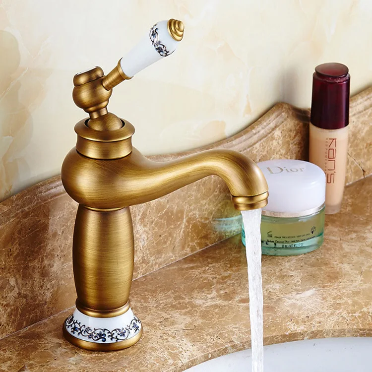 Золотистый смеситель для раковины с одним отверстием и одной ручкой