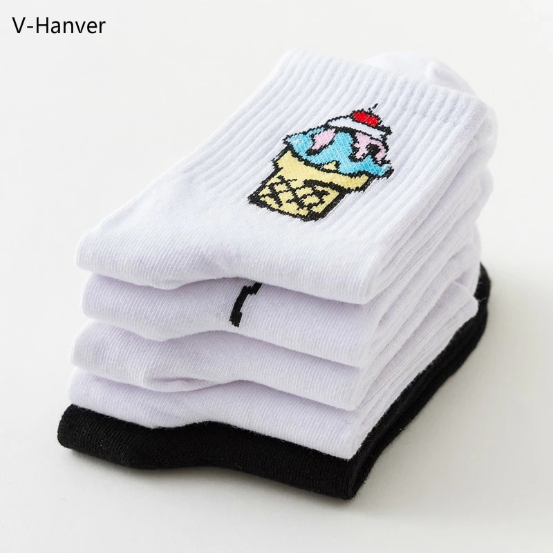 V-Hanver, новинка, 1 пара, теплые носки для женщин и мужчин, сумасшедшие носки, осенне-зимние стильные черно-белые носки для женщин и мужчин, забавные носки, Calcetines