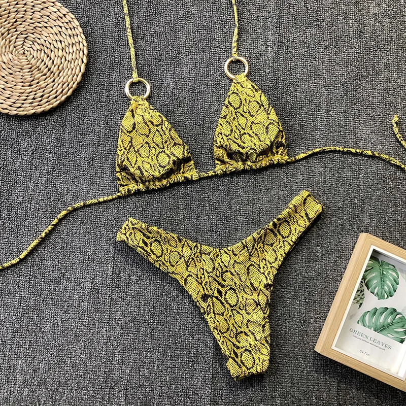 Купальник женский 2019 сексуальный змеиный принт бандажный Топ c бретелькой через