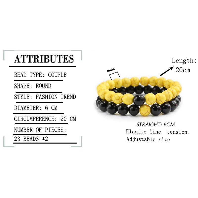 2018 Новый 2 предмета/партия Натуральный камень черный круглый Бусины браслет Для