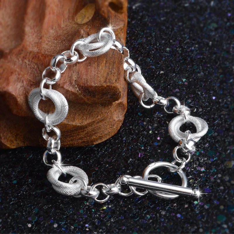 OMHXZJ Wholesale Personality Fashion Woman Girl Party Wedding Gift Silver Hollow Round Chain 925 Sterling Bracelet BR54 | Украшения и