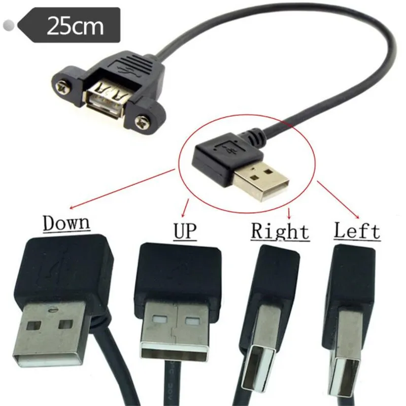 

Вверх/вниз/влево/вправо 90 градусов USB 2,0 A штекер к гнезду Удлинительный кабель с панельным монтажным отверстием 25 см