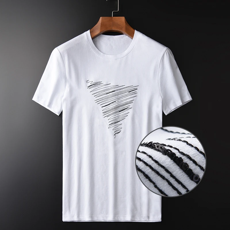 Мужская футболка Minglu с коротким рукавом и блестками из хлопка спандекса большого