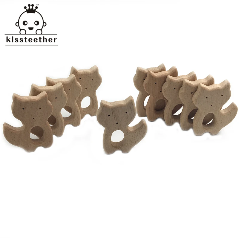 

Organic Beech Wooden Fox Natural Handmade Wooden Teether DIY Wood Personalized Pendent Eco-Friendly Safe Baby Teether Toys