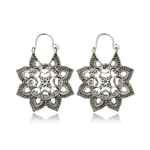 6497-silver Tocona винтажные античные серебряные серьги-кольца в форме цветка лотоса с кристаллами, этническая резная серьга Brincos для женщин, ювелирные изделия - Окраска металла: 6497-silver