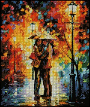 Amishop Top Quality Counted Cross Stitch Kit Hug In The Rain Raining Embrace Love, Oil Painting Cross Stitch FREE Delivery