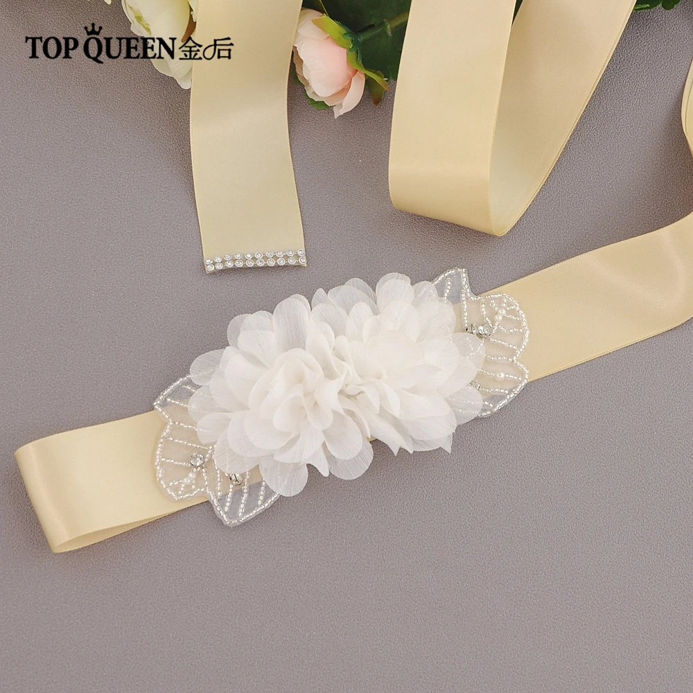 TOPQUEEN S248 винтажное белое бисерное свадебное платье с поясом пояс с цветочным узором Белый цветочный свадебный пояс-лента белый цветок створки белые бусины на цепочке