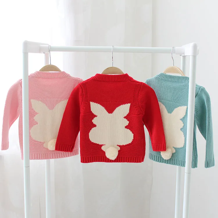 Детский свитер на весну и осень милый кардиган с рисунком кролика для девочек