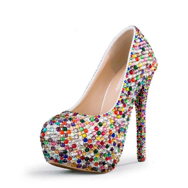 Маленькие стразы разноцветные туфли на высоком каблуке для вечеринки свадебная