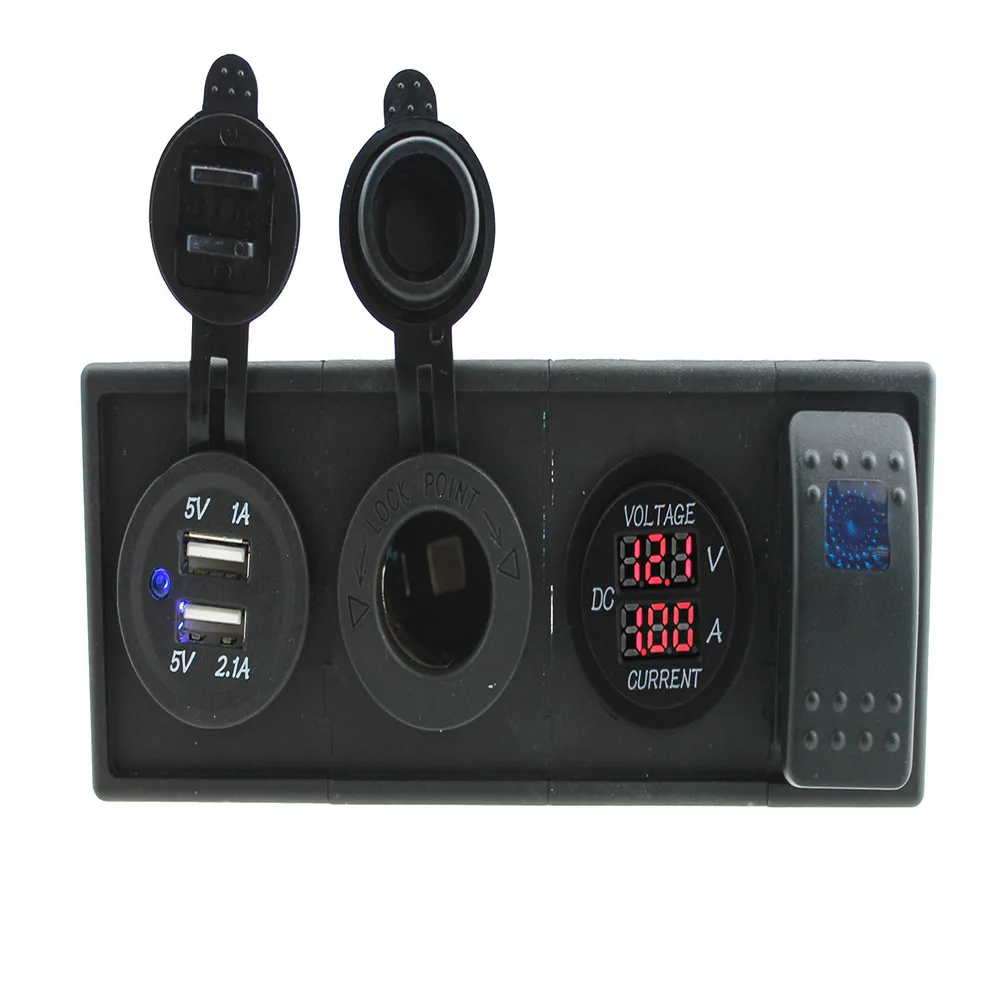 

DC 12V-24V led power Sockets 3.1A USB port with current meter rocker switch with housing