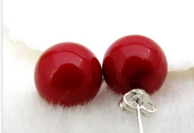 

Beautiful 12mm round red south sea shell pearl earring
