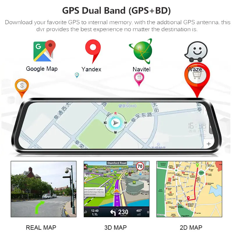 Автомобильный видеорегистратор 10 ''с двумя объективами ADAS 4G 1080P GPS Bluetooth Wi Fi