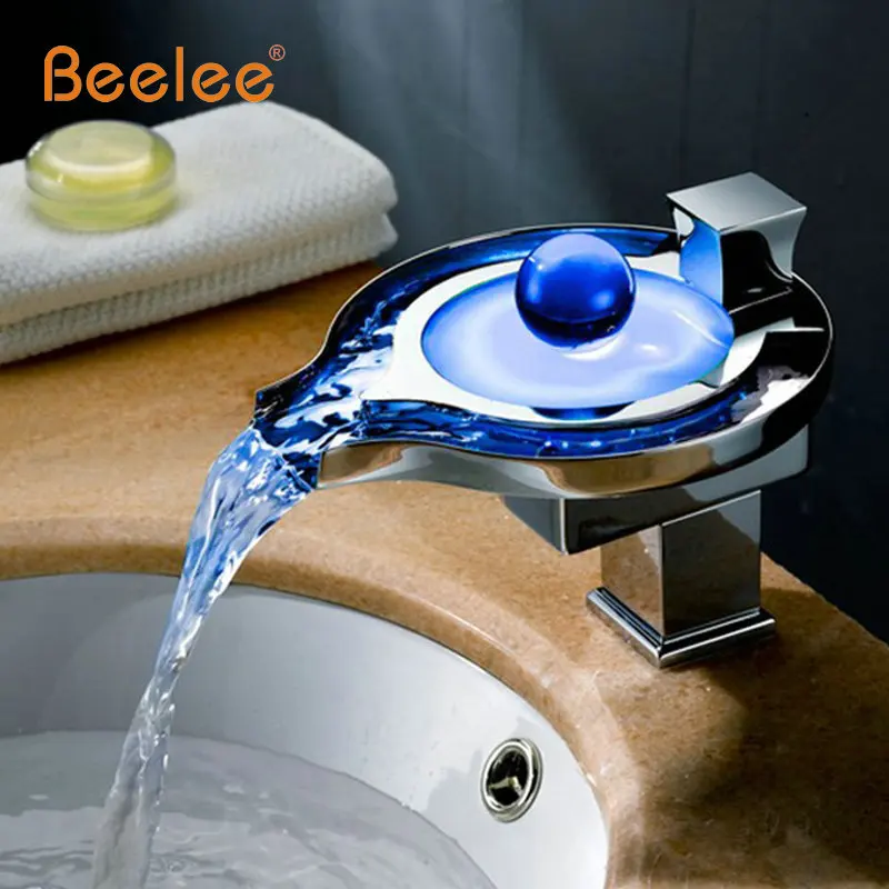 Светодиодный кран для ванной комнаты латунный хромированный Водопад смесители 3