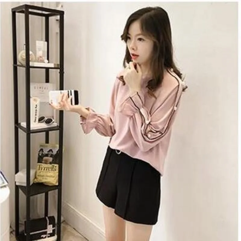 Плюс размер шифоновая рубашка женская 2018 Blusa бисерные Топы Осень с длинным