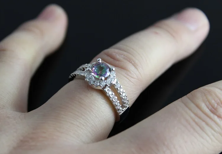 Almei Bague Роковой anillos Свадебные серебристый цвет кольца для женщина украшения Радуга камень циркон кольцо для любителей подарки женские Обручальные Кольцо женское бижутерия J510