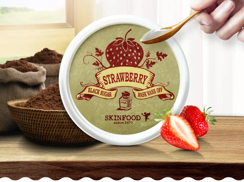 skinfood кожи питание черный сахар Клубничная маска 100 г смыть пакет корейский Отшелушивающий отбеливающий уход за кожей