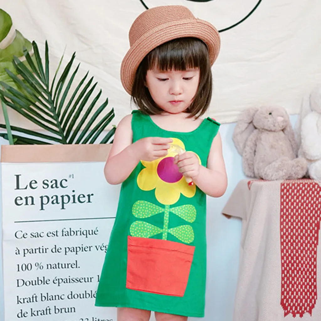 Fashsiualy Children's Summer Dresses Clothes Toddler Kids Baby Girl Flower Princess Strap Casual Dress Sundress | Детская одежда и