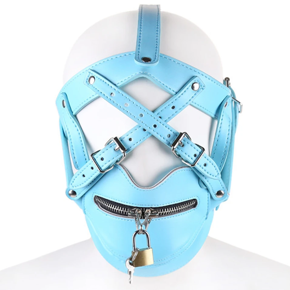 CamaTech искусственная кожа BDSM капюшоны для бондажа молния голова сексуальная маска