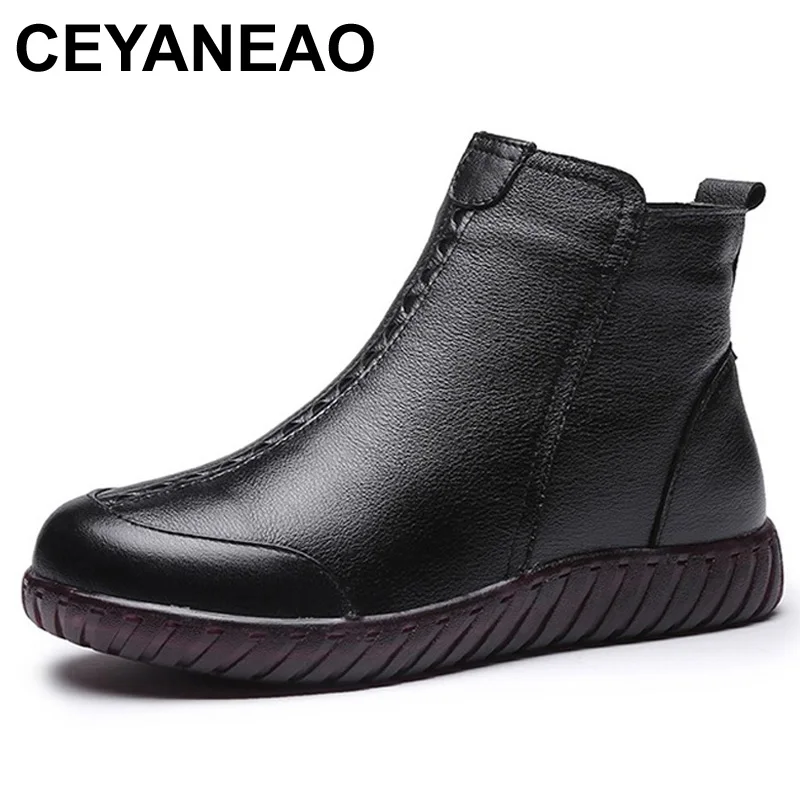 Женские зимние ботинки CEYANEAO 2019 винтажные Зимние Теплые ботильоны из натуральной