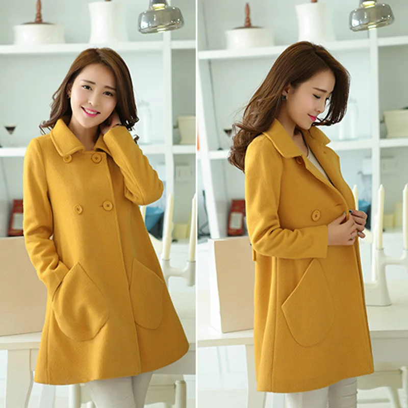 Women Autumn Coat Double Breasted Wool Peacoat Turn-down Collar Female Jacket FDC99 | Женская одежда