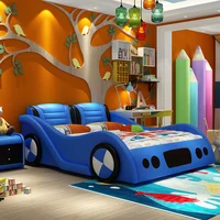 0817TB001 cartoon car shape lovely children bed with safe fence real leather soft bed for children kids