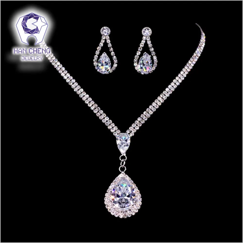HanCheng стразы капли воды ослепляющий прозрачный белый AAA циркон кулон ожерелье