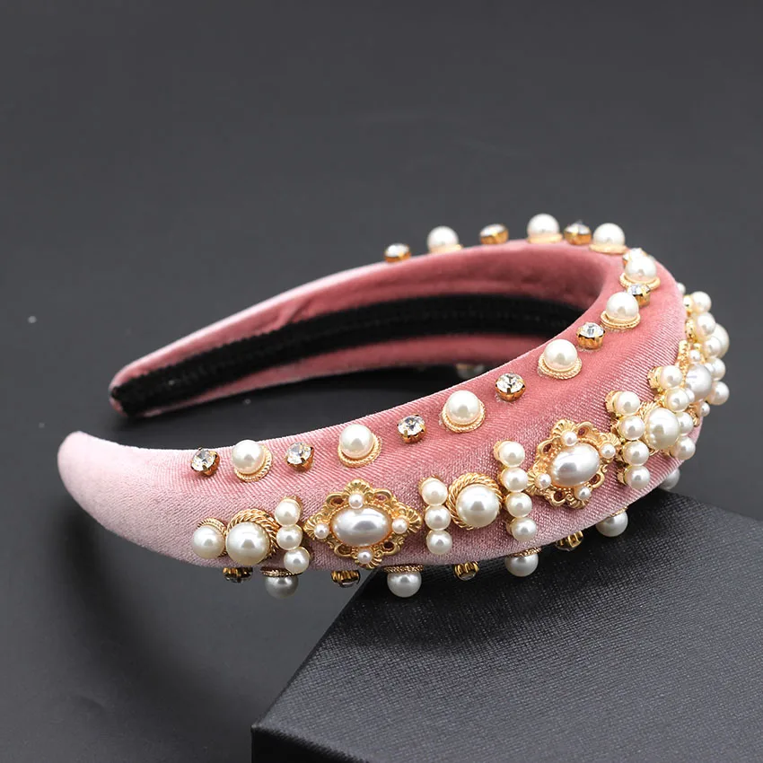 Преувеличенная индивидуальная повязка на голову барокко Роскошная тяжелая работа преувеличенный дикий характерный обруч для волос повязка на голову с жемчугом и стразами 847