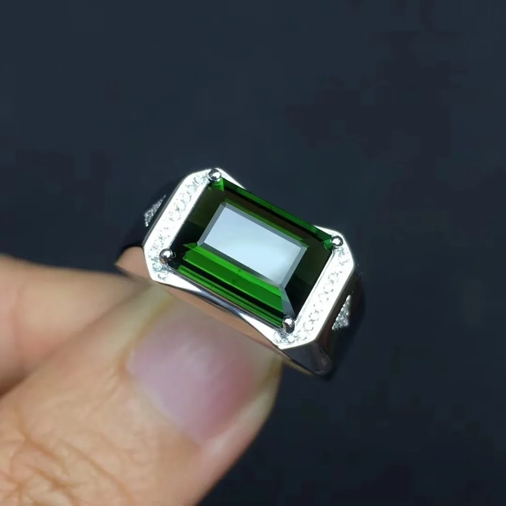 Мужское кольцо 18 К натуральный и зеленый турмалин Бесплатная доставка 11*8 мм