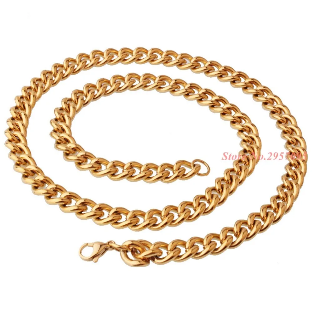 High Quality Width 9mm Stainless Steel Gold Cuban Chain Waterproof Men's Curb Link Necklace 7-40&quot Choose Size | Украшения и