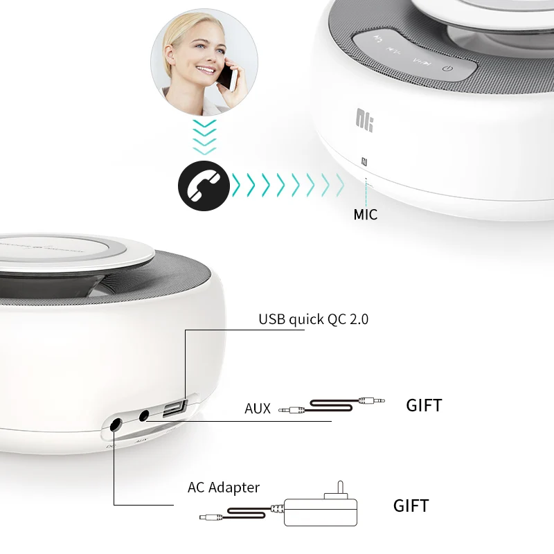 Nillkin 2в1 QI Быстрое беспроводное зарядное устройство+ bluetooth-динамик уютный MC2 с NFC AUX входом CSR 4,0 hi-fi звук домашний динамик