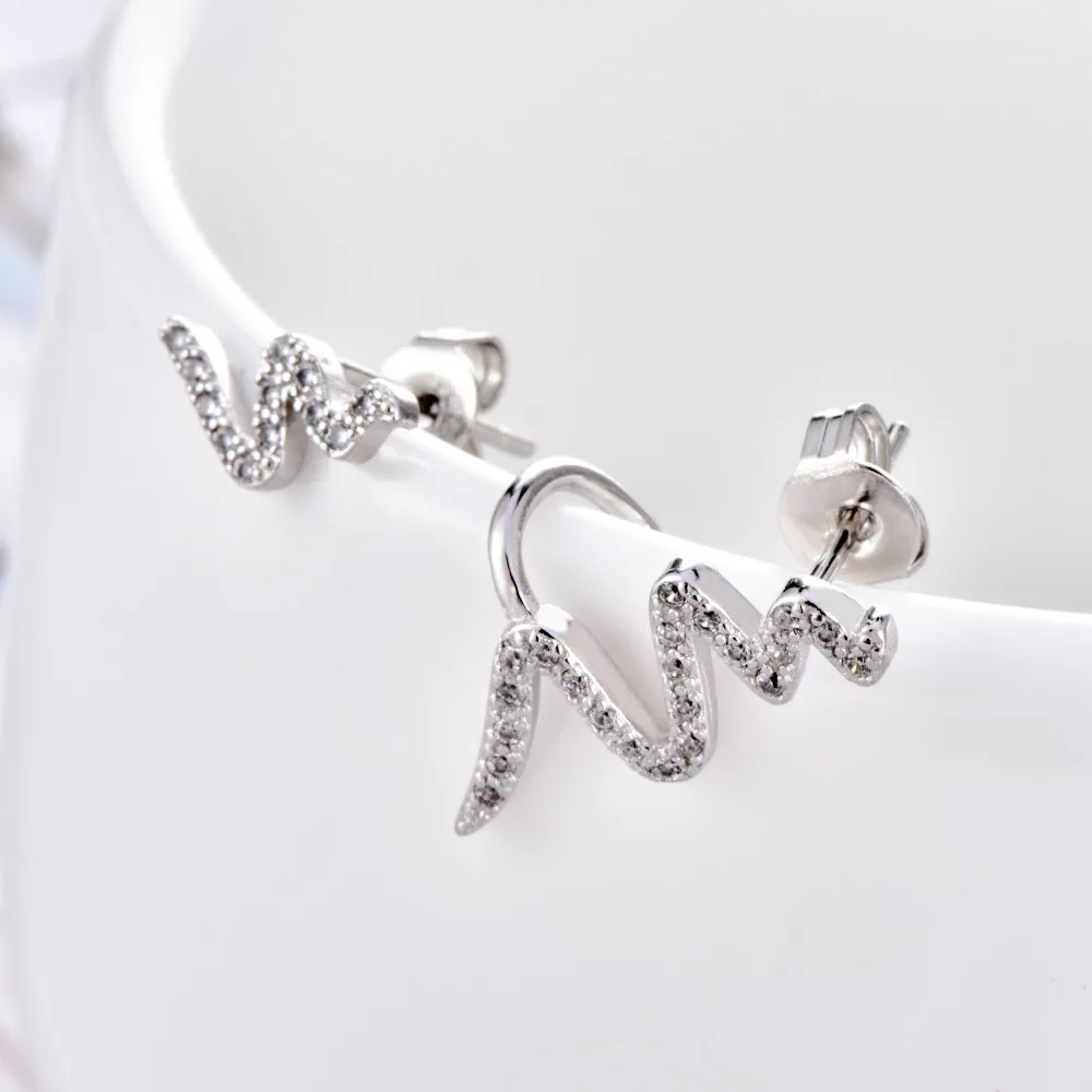 New Fashion High Quality Zircon Snake Shape Silver Metal Earrings For Women Men Unique Simple Stud Female Jewelry Gift | Украшения и