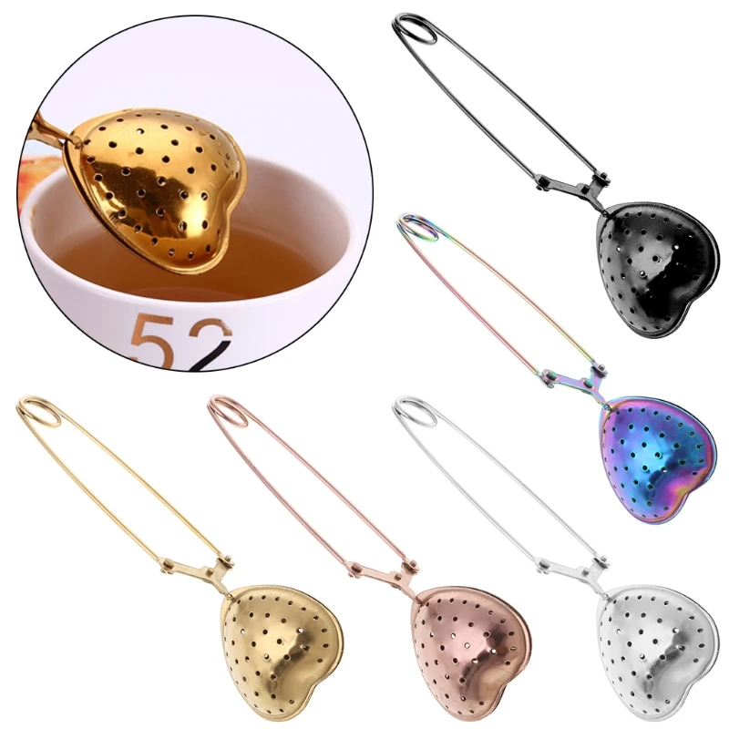 

VFGTERTE 1PC Stainless Steel Spoon Bulk Loose Tea Leaves Mesh Ball Infuser Heart Shaped Filter Strainer Kitchen Teaware 5 Colors