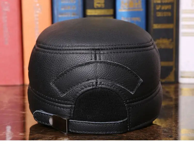 Wuaumx воловьей из натуральной кожи военные Шапки для Для мужчин Теплый Earflap шляпа коровьей Кепки из коровьей кожи с плоской верхней Бейсбол Кепки для мужчин шляпа с ушками шапка зимняя мужская зимние шапки