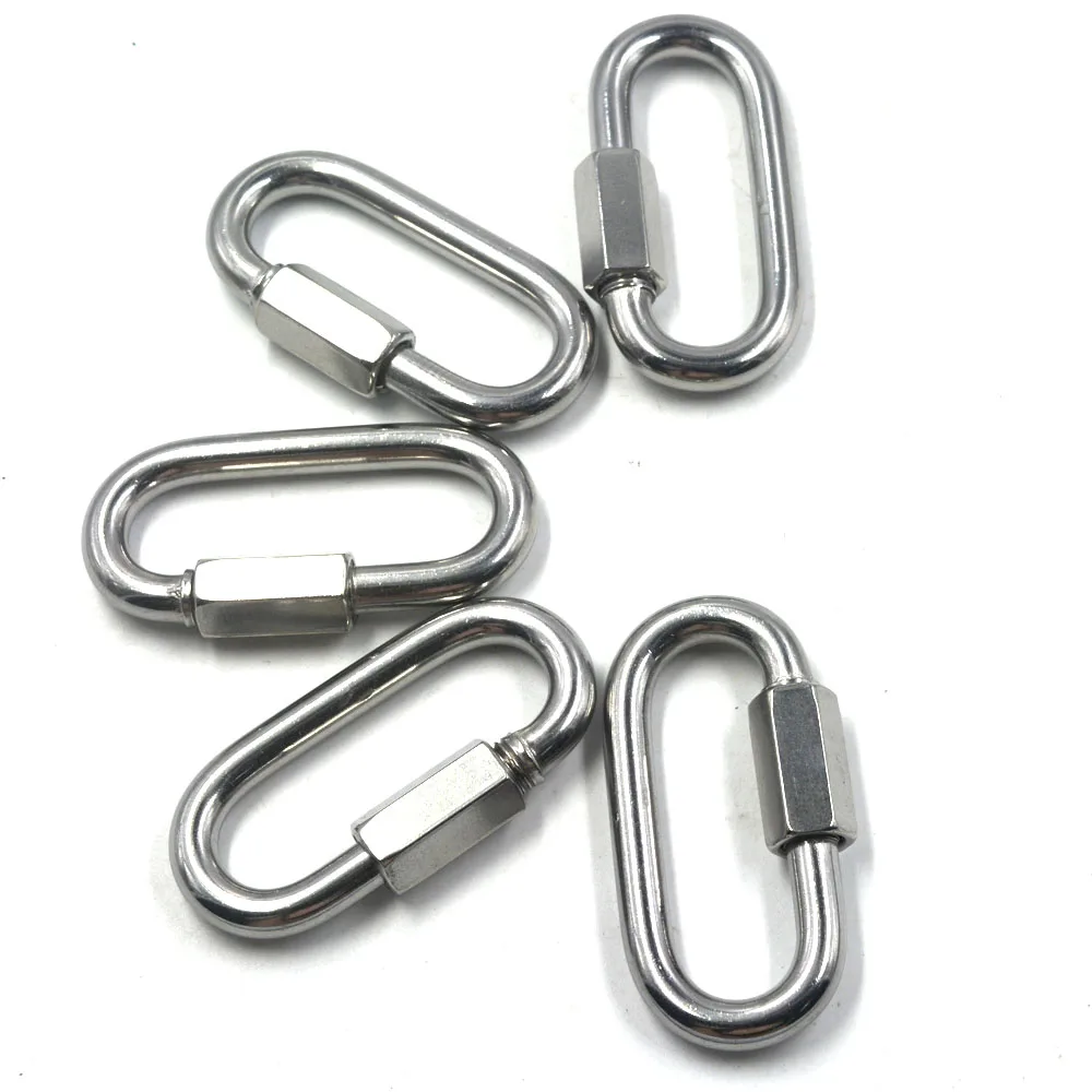 

Multifunctional 304 Stainless Steel Carabiner M8 Quick Oval Screwlock Link Lock Ring Hook, a Pack of 5