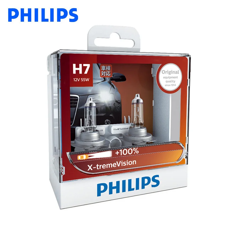

Philips оригинальные H7 12V 55W PX26d X-treme Vision Автомобильные фары лампы Яркие галогенные лампы ECE одобряют 100% больше видения, пара