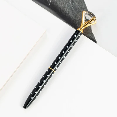 Black white dots Новинка Большой Хрустальный бриллиант металлическая шариковая ручка высокого качества персональный логотип подарочная ручка разноцветный школьный канцелярский магазин - Цвет: Black white dots