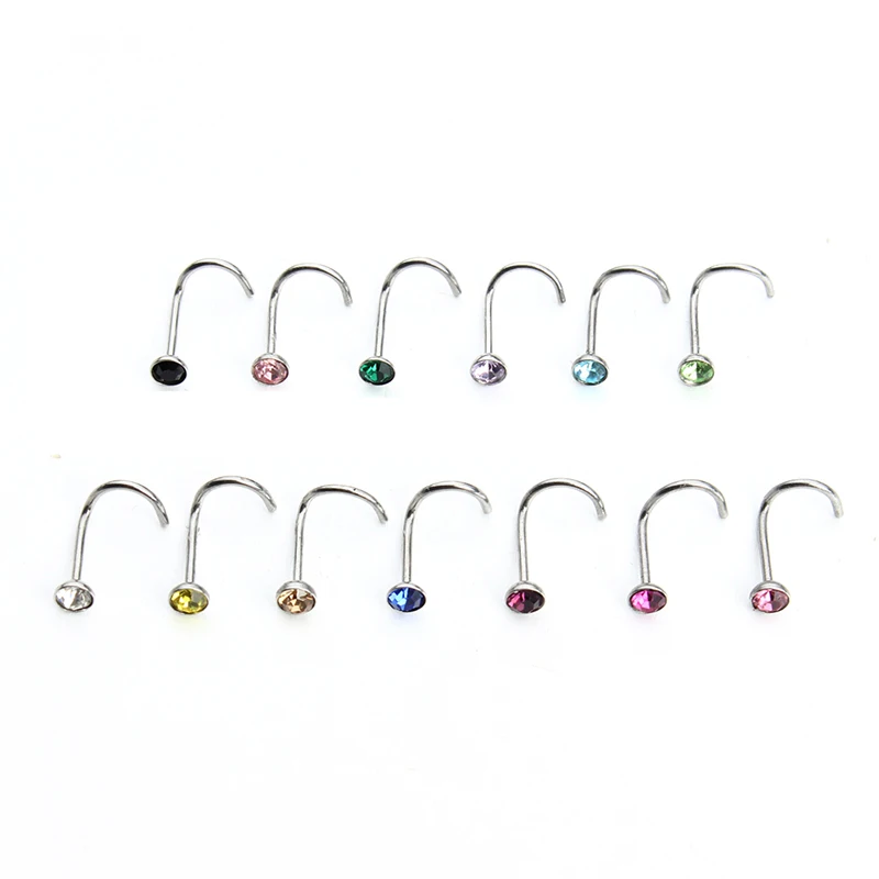 

20pcs Multi Colors Rhinestone Crystal Hook Bone Bar Pin Piercing 316L Surgical Steel Nose Stud Body Piercing Jewelry F3710