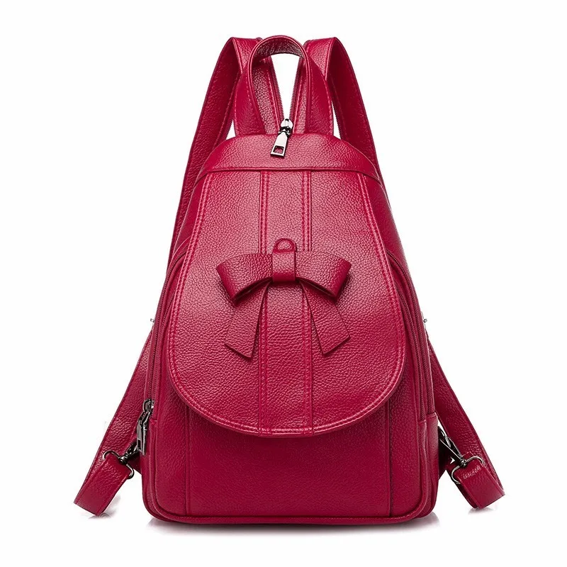 Женские кожаные рюкзаки для девочек-подростков Mochilas школьная сумка высокого качества Женский рюкзак в консервативном стиле Одноцветный рюкзак для девочек - Цвет: red backpacks