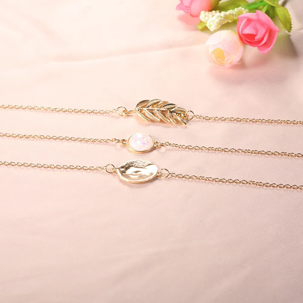 MLING 3 шт./компл. винтажный браслет из цинкового сплава с листьями и камнями для