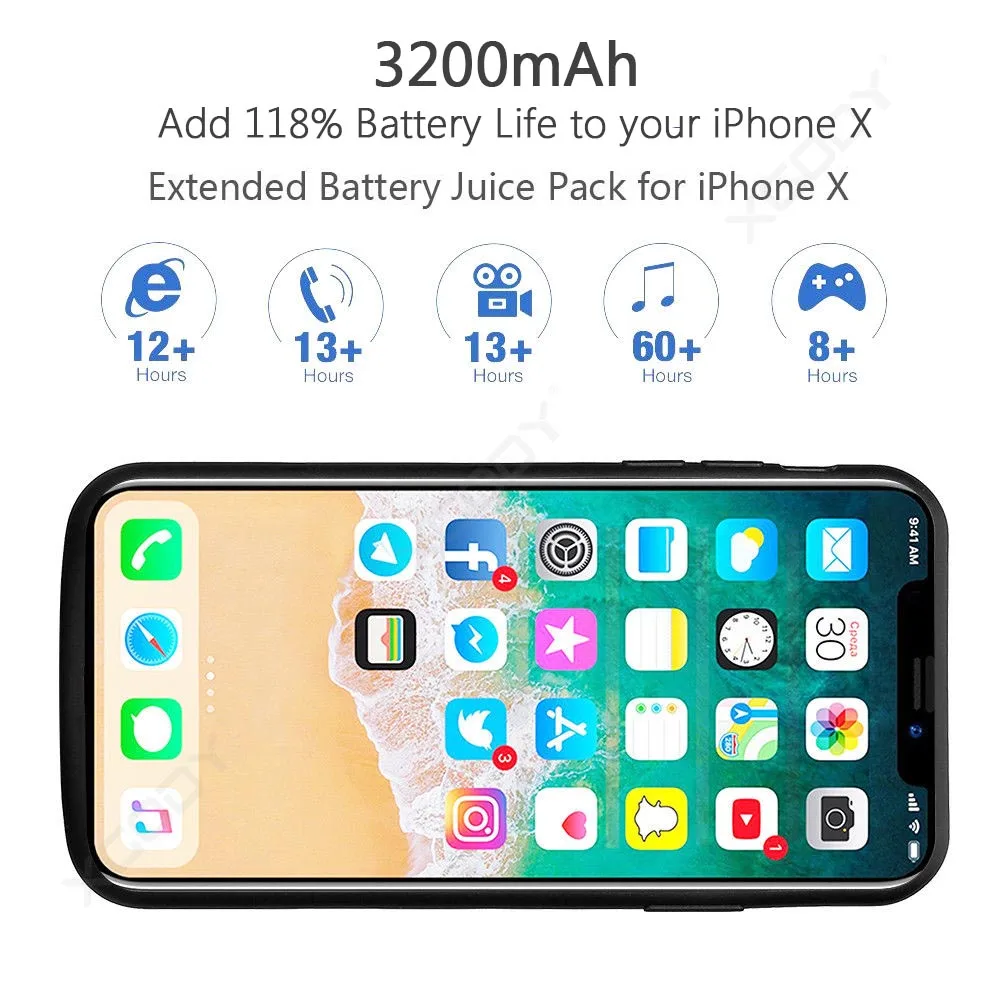 XGODY 3200 мАч умный чехол для Apple iphone X XS Мобильный Внешний Аккумулятор Чехол для зарядки для iphone X XS чехол для резервного зарядного устройства