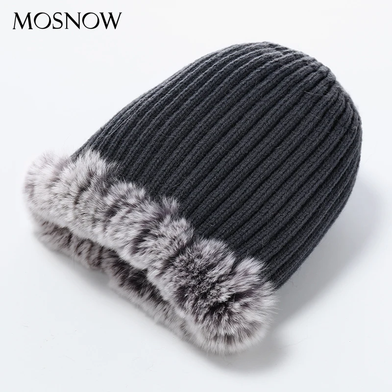 MOSNOW Для женщин зимние Шапки шапочки элегантный цветок Топ природных Рекс Кролик