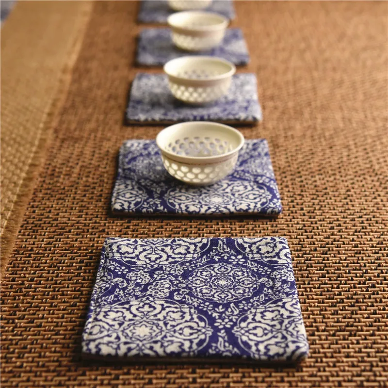 

Japan Style Tea Cup Placemat Vintage Linen The Plum Blossom Kungfu Tea Table Cup Mat Accessories