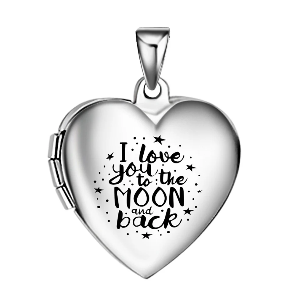 I Love you to the moon and back девушки кулон с фото, сердце из нержавеющей стали картины медальон ожерелье включает в себя 2" цепь
