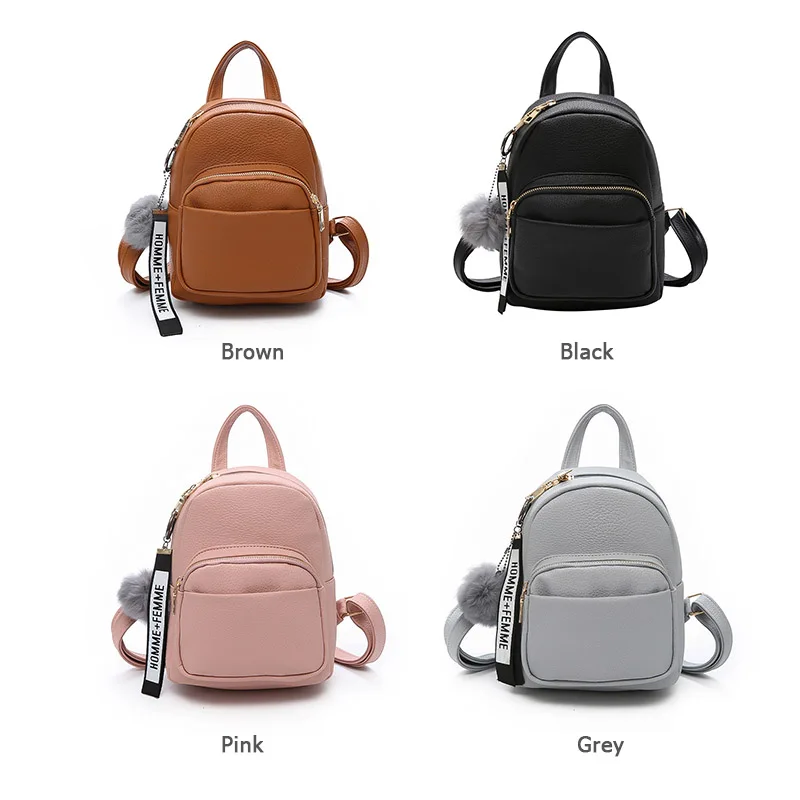 Wobag Мини женские рюкзаки из искусственной кожи студенческий пушистый шар кулон плеча школьные сумки женский маленький дорожный Рюкзак Черный